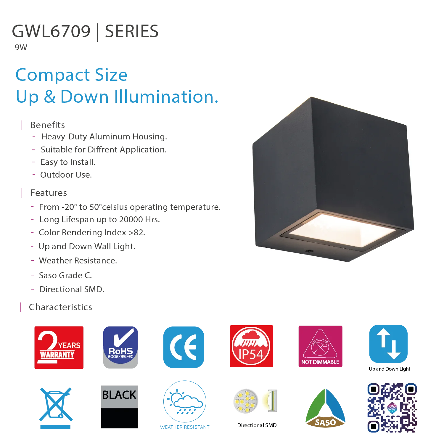 Ultralight Up & Down Wall Light (GWL6709) | Weatherproof Outdoor Wall Lighting