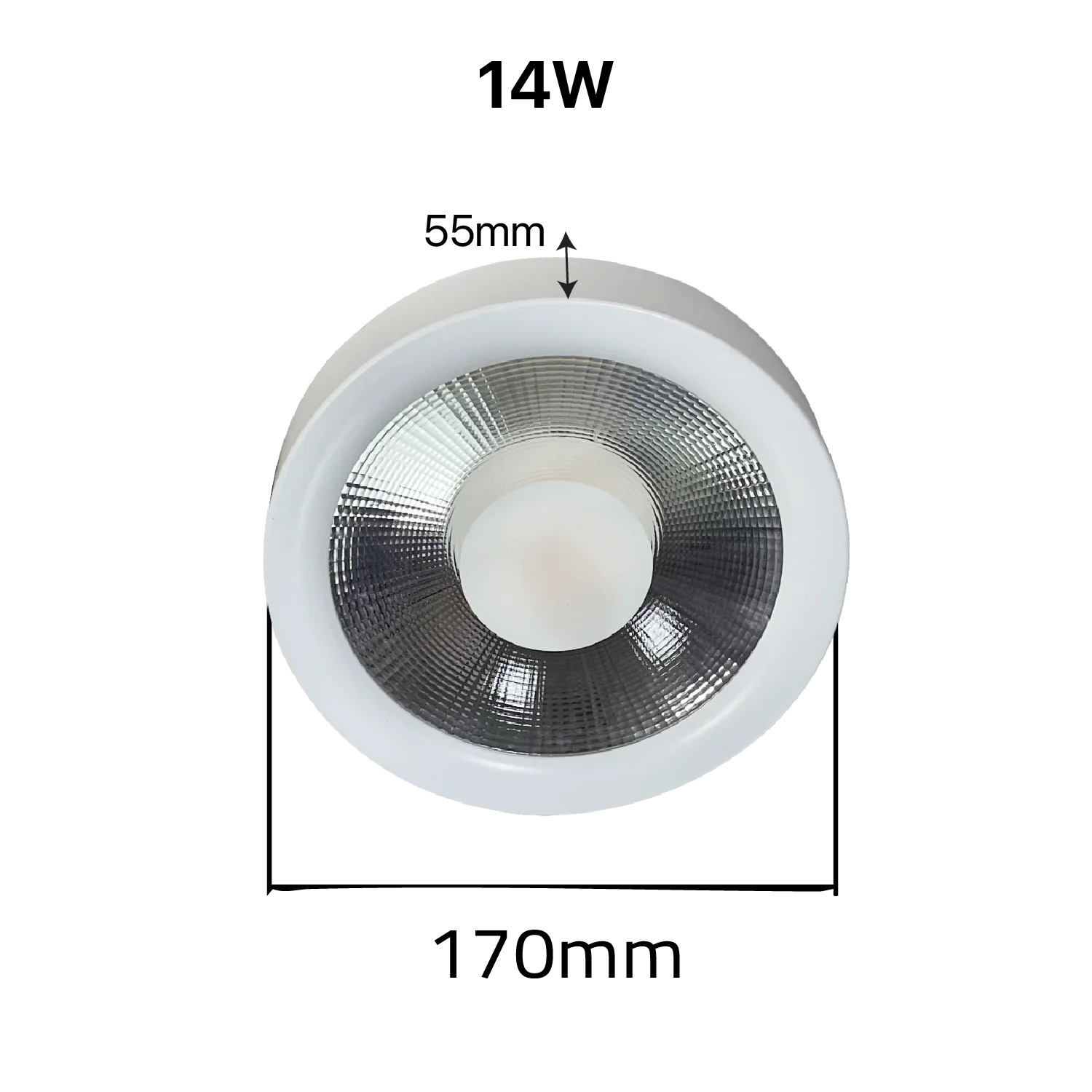 LED downlight with dimensions labeled on a white background