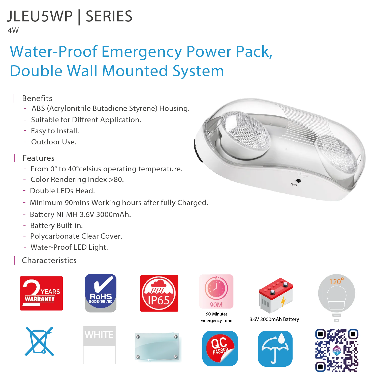 إنارة ليد للطوارئ الترالايت 4 واط IP65 (JLEU5WP)