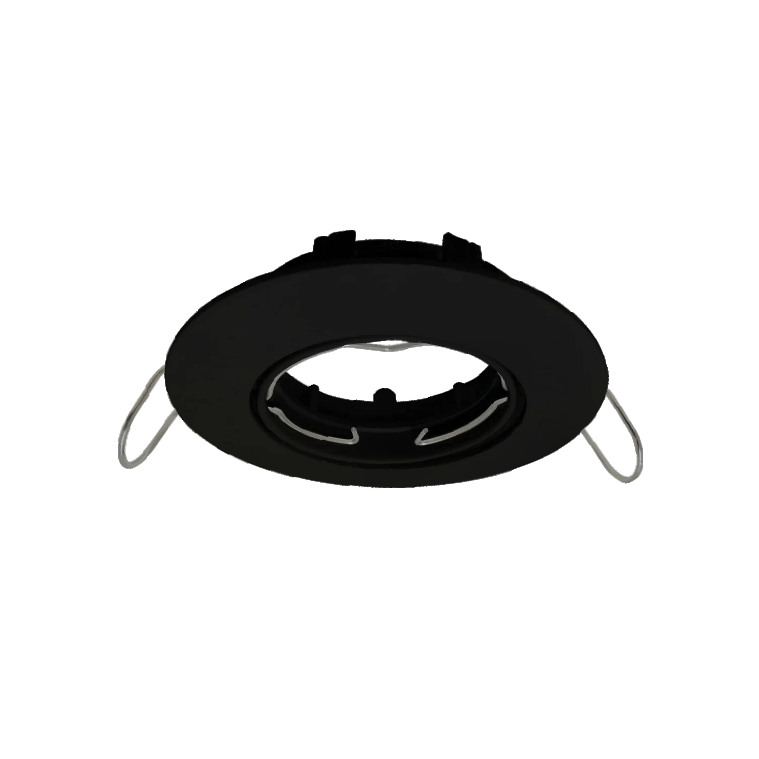 Black recessed ceiling light on a white background