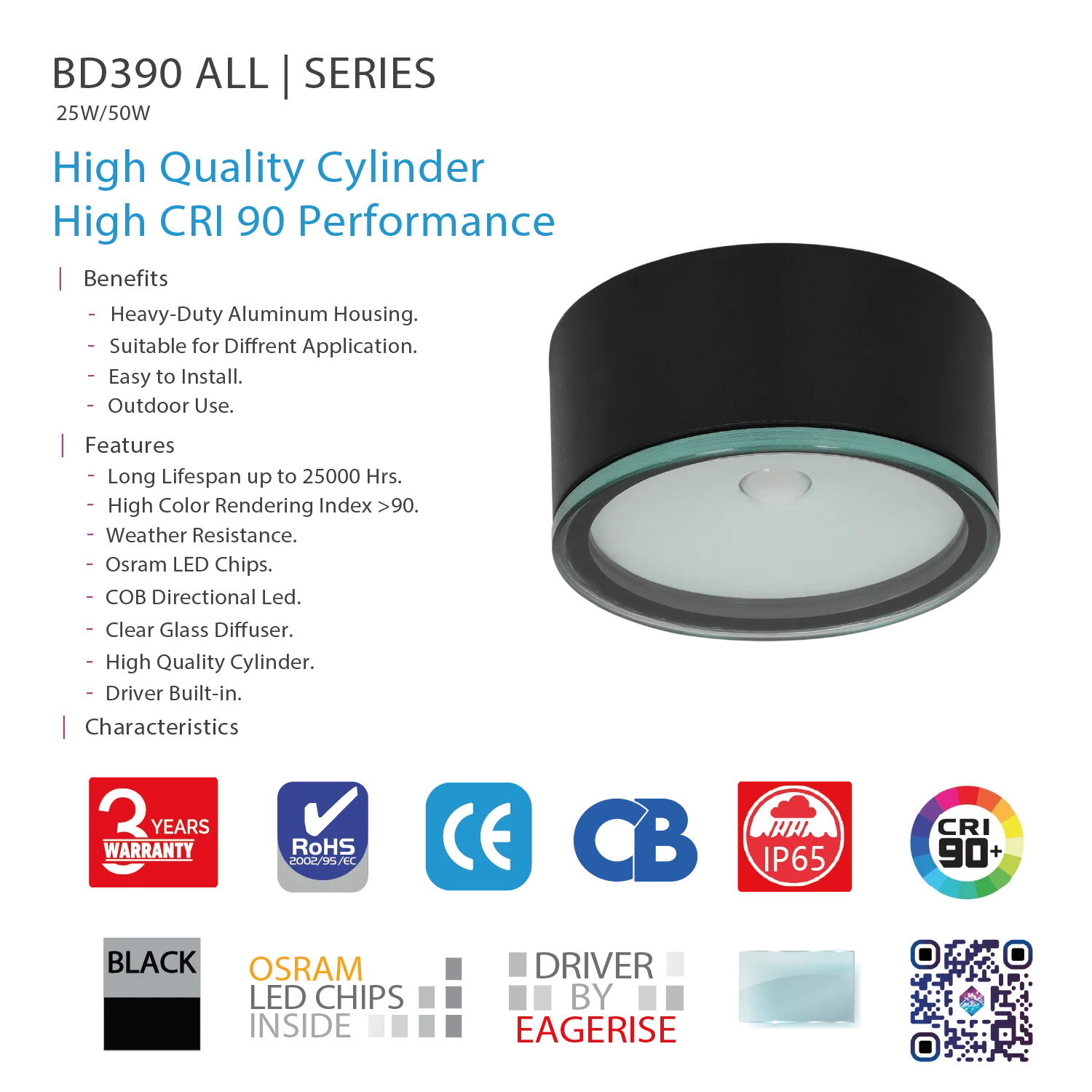 إنارة لطش بالسقف خارجية الترالايت IP65 (BD390)