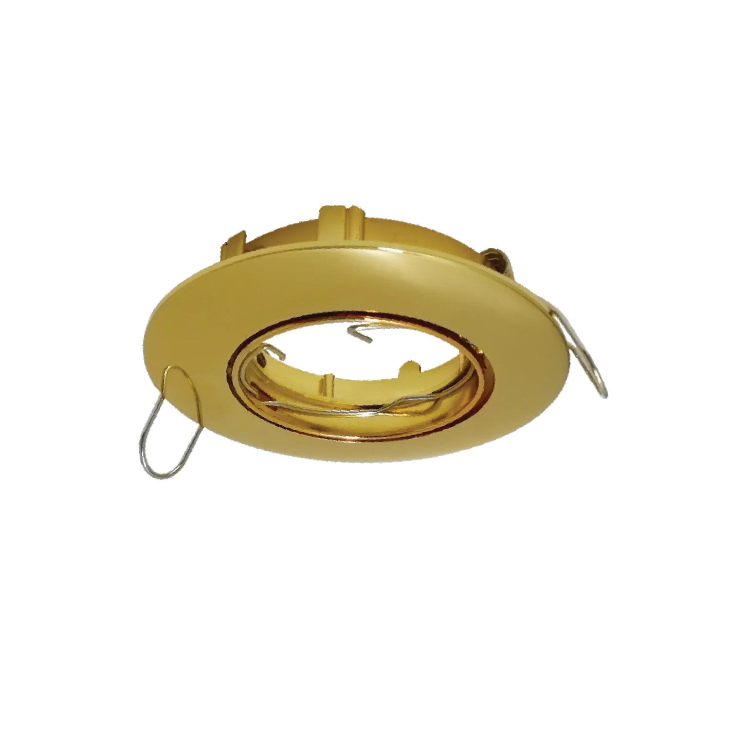 Gold recessed ceiling light on a white background