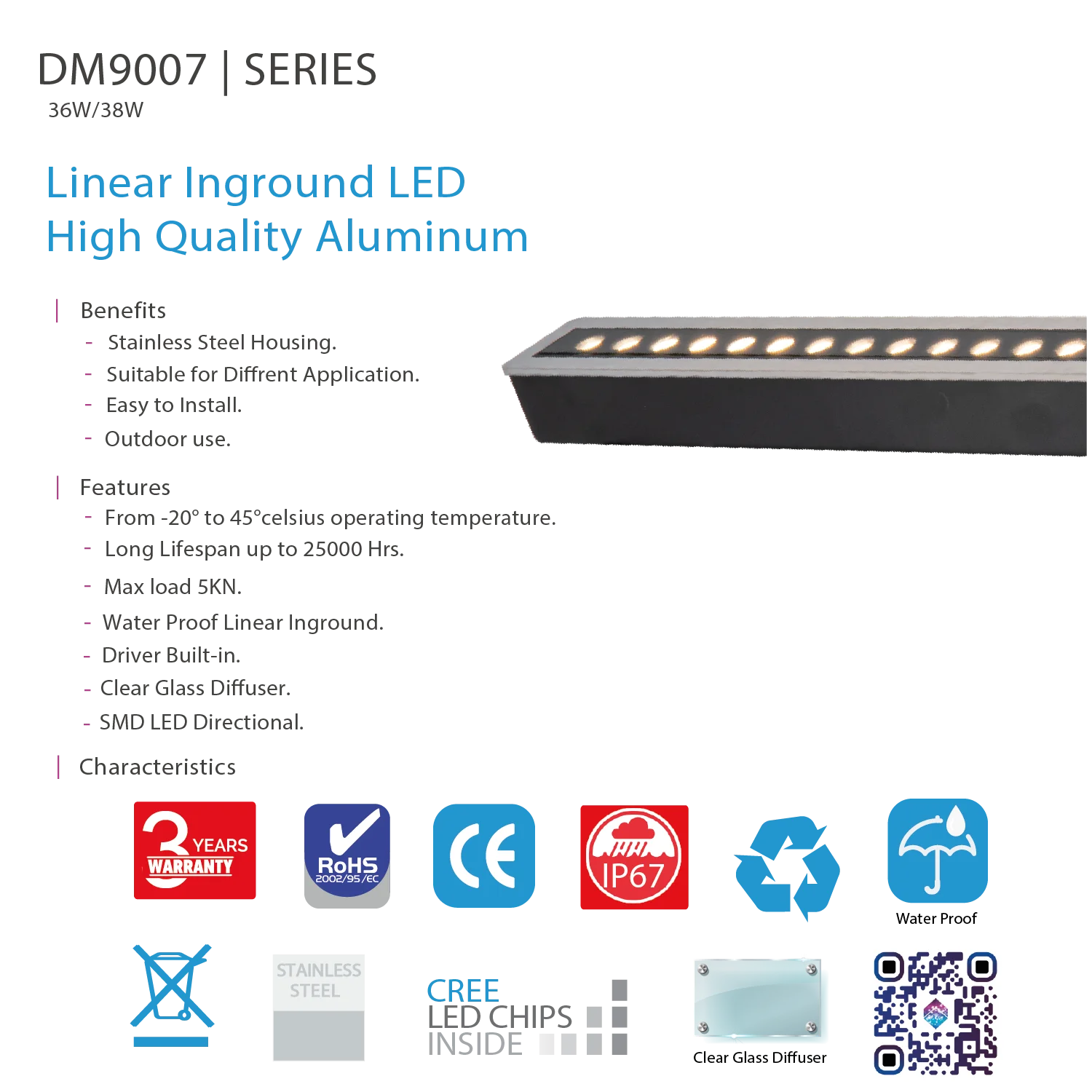 مسطرة ليد دفن خارجي الترالايت IP67 (BD9007)