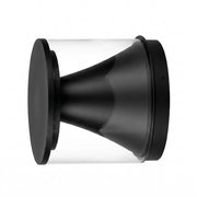 Black cylindrical speaker on a white background