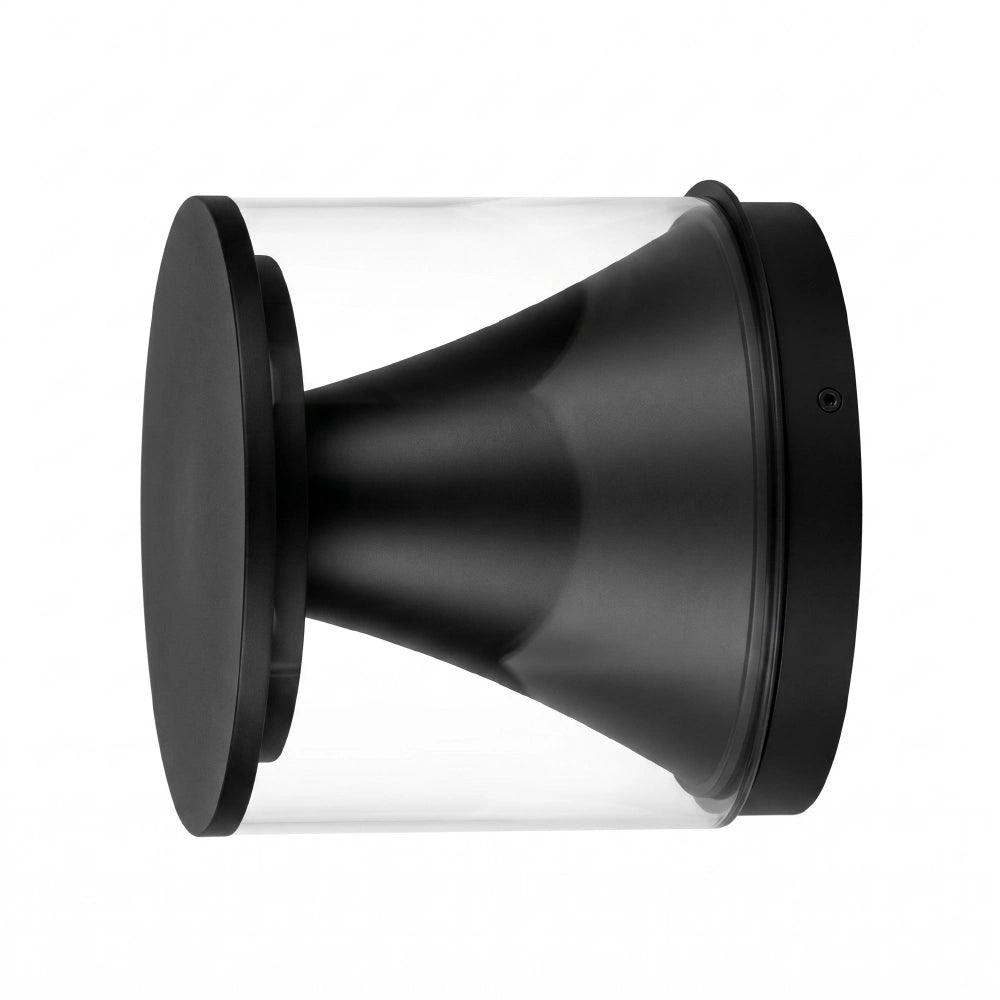 Black cylindrical speaker on a white background