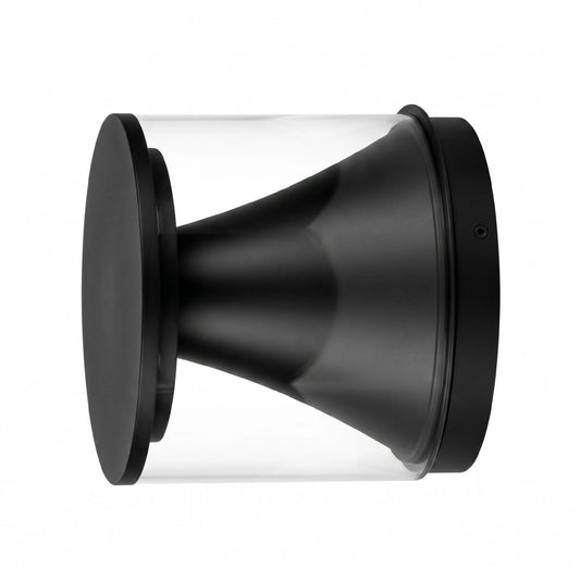 Black cylindrical speaker on a white background