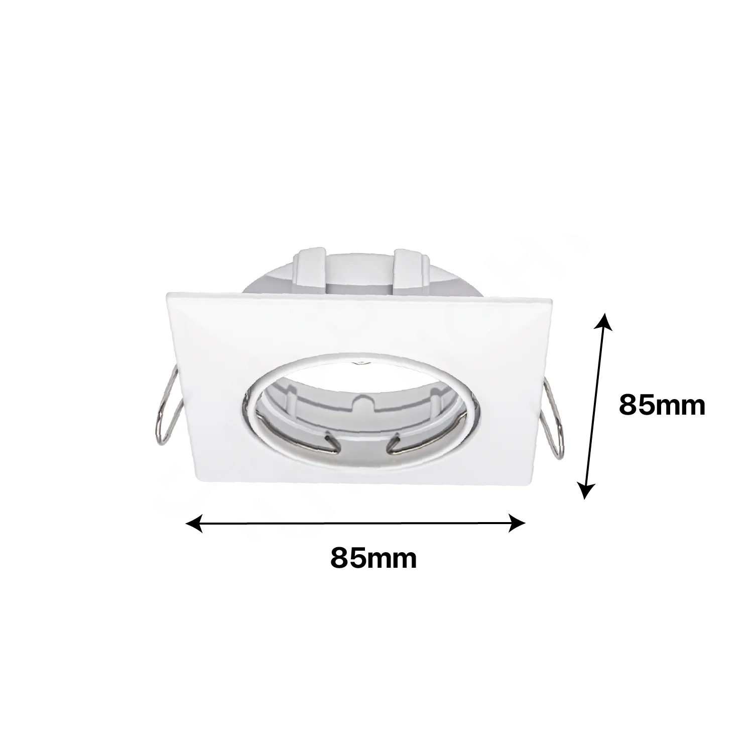 White recessed ceiling light with dimensions indicated on a white background