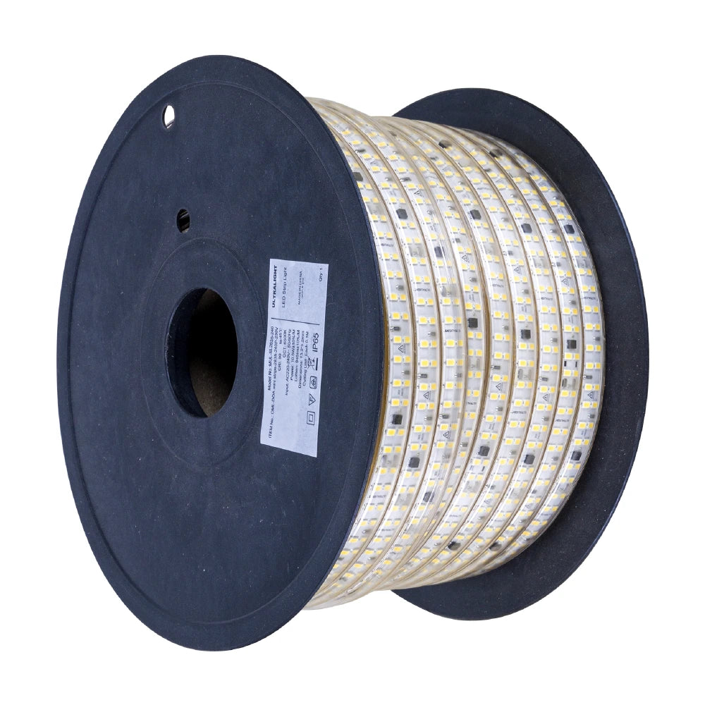 Spool of LED strip light on a white background