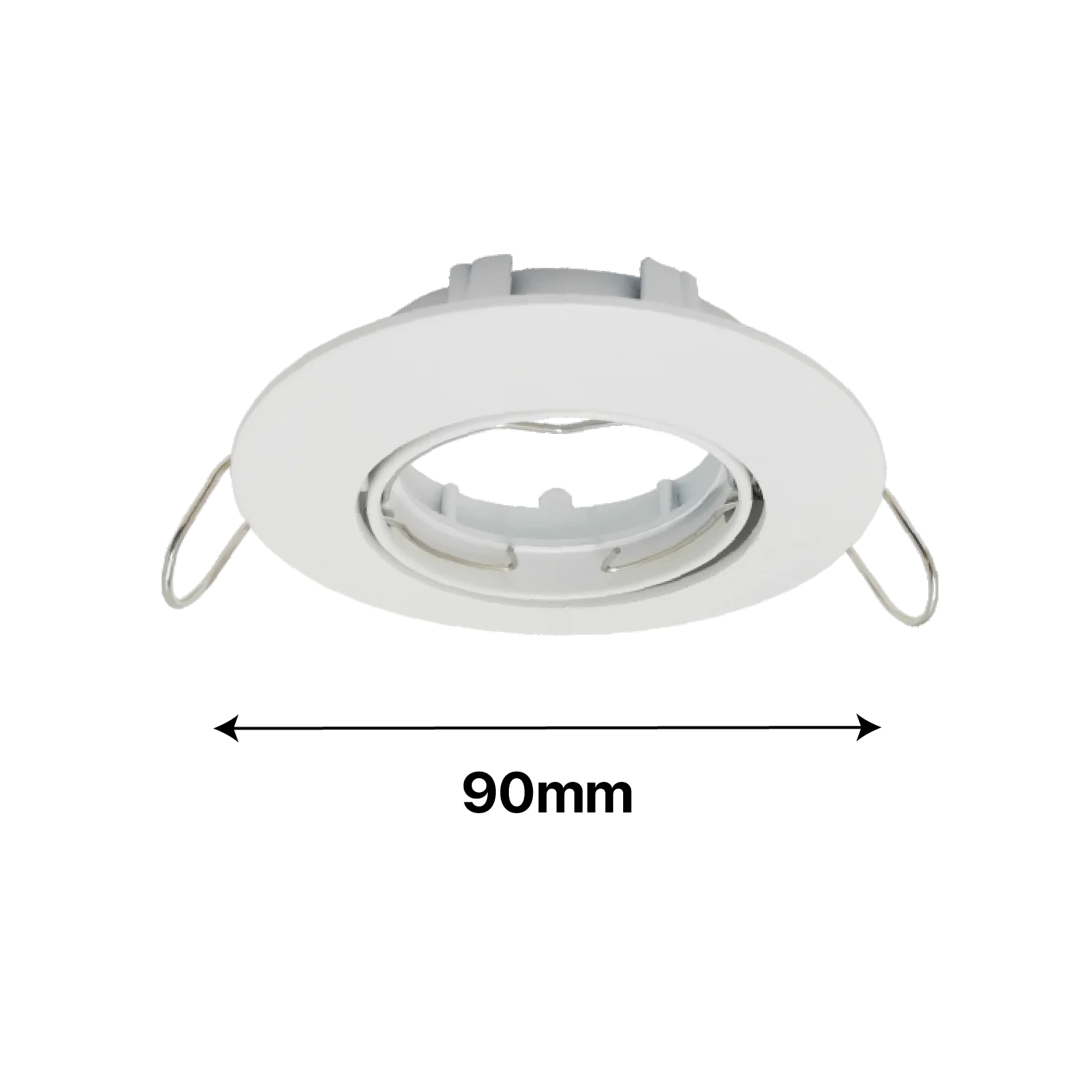 White recessed ceiling light with measurement label on a white background