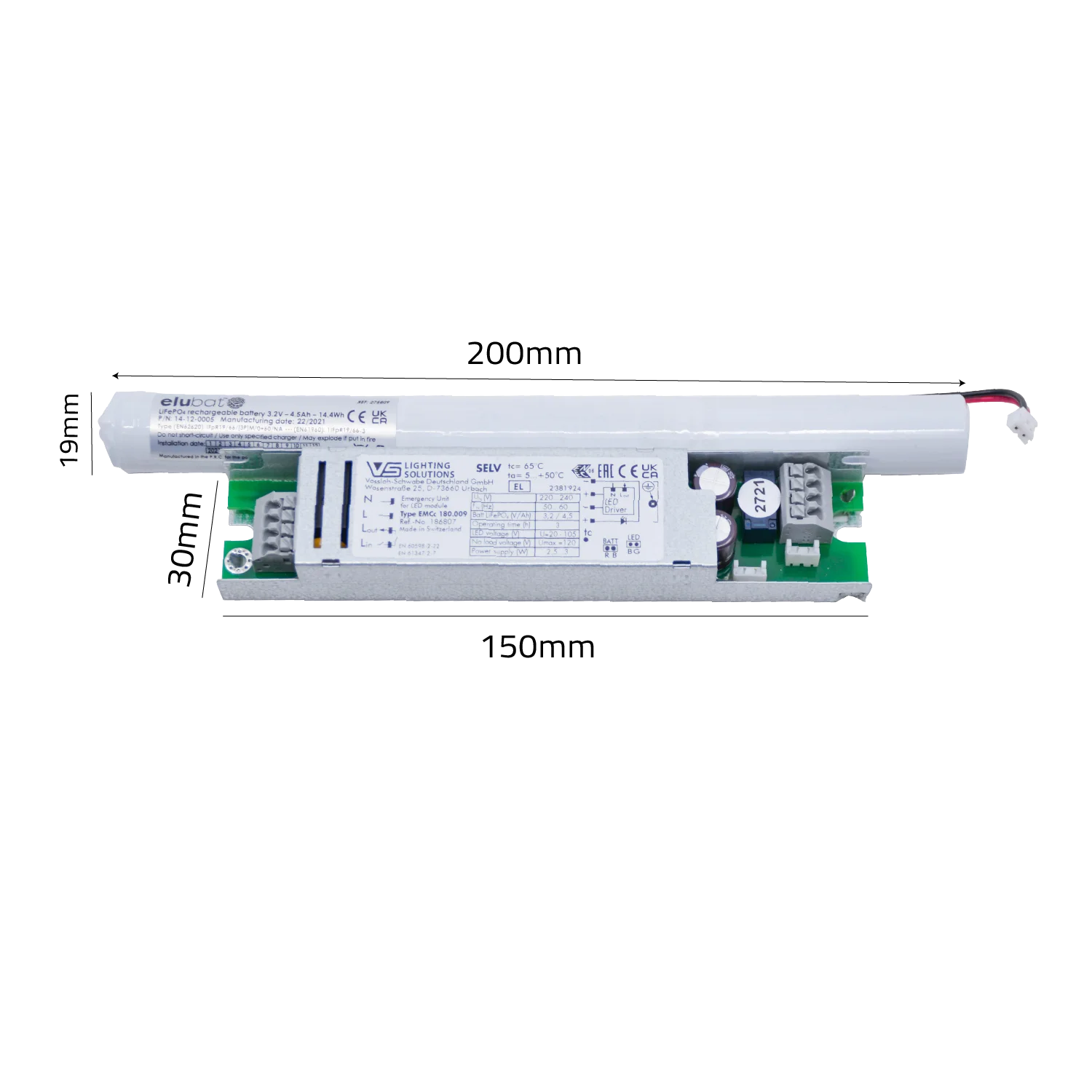 LED light bar with dimensions labeled on a white background