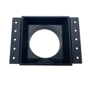Black square frame with circular cutout on a white background