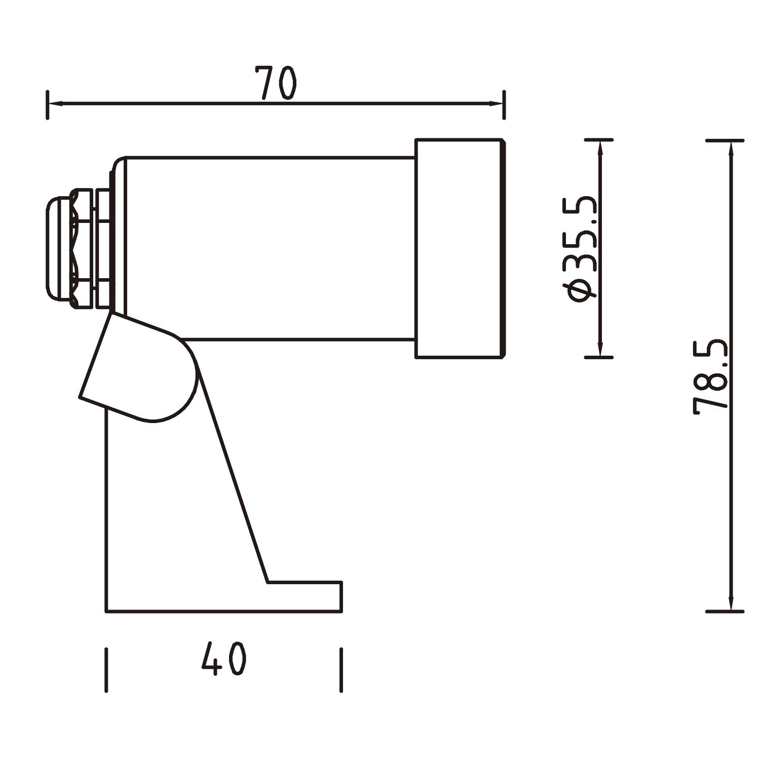 Technical drawing of a mechanical component with dimensions labeled