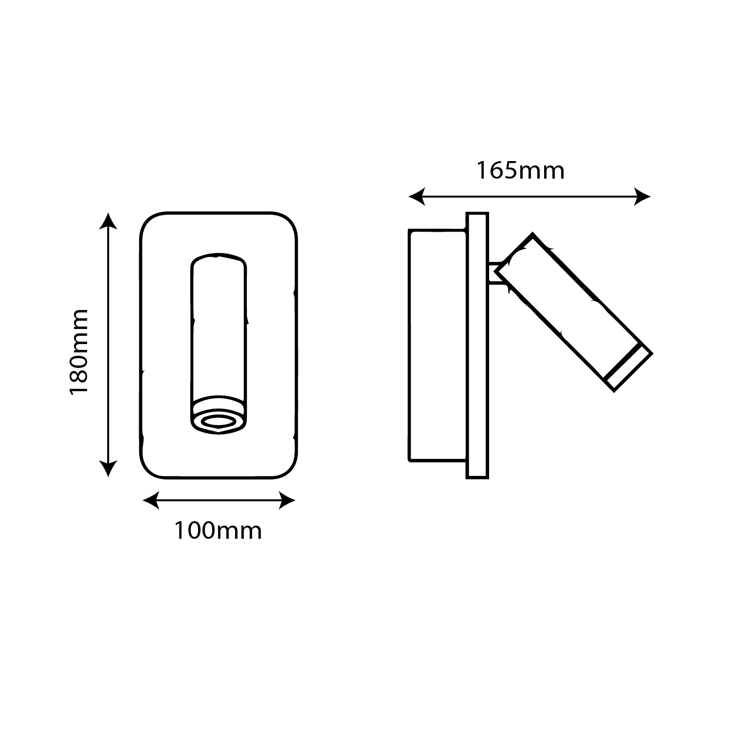 Black wall-mounted light fixture on a white background