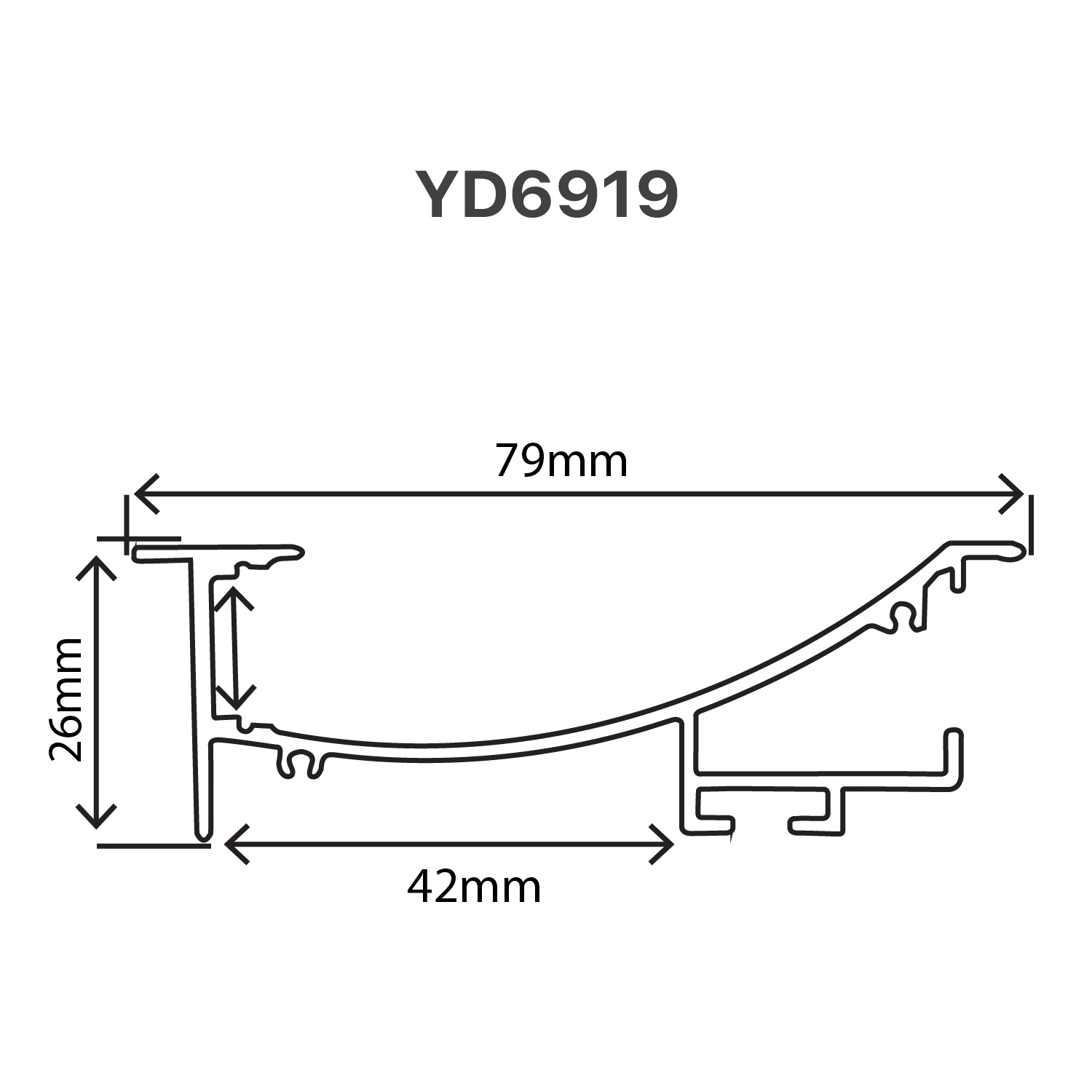 Technical drawing of a profile with dimensions labeled, featuring the code YD6919.
