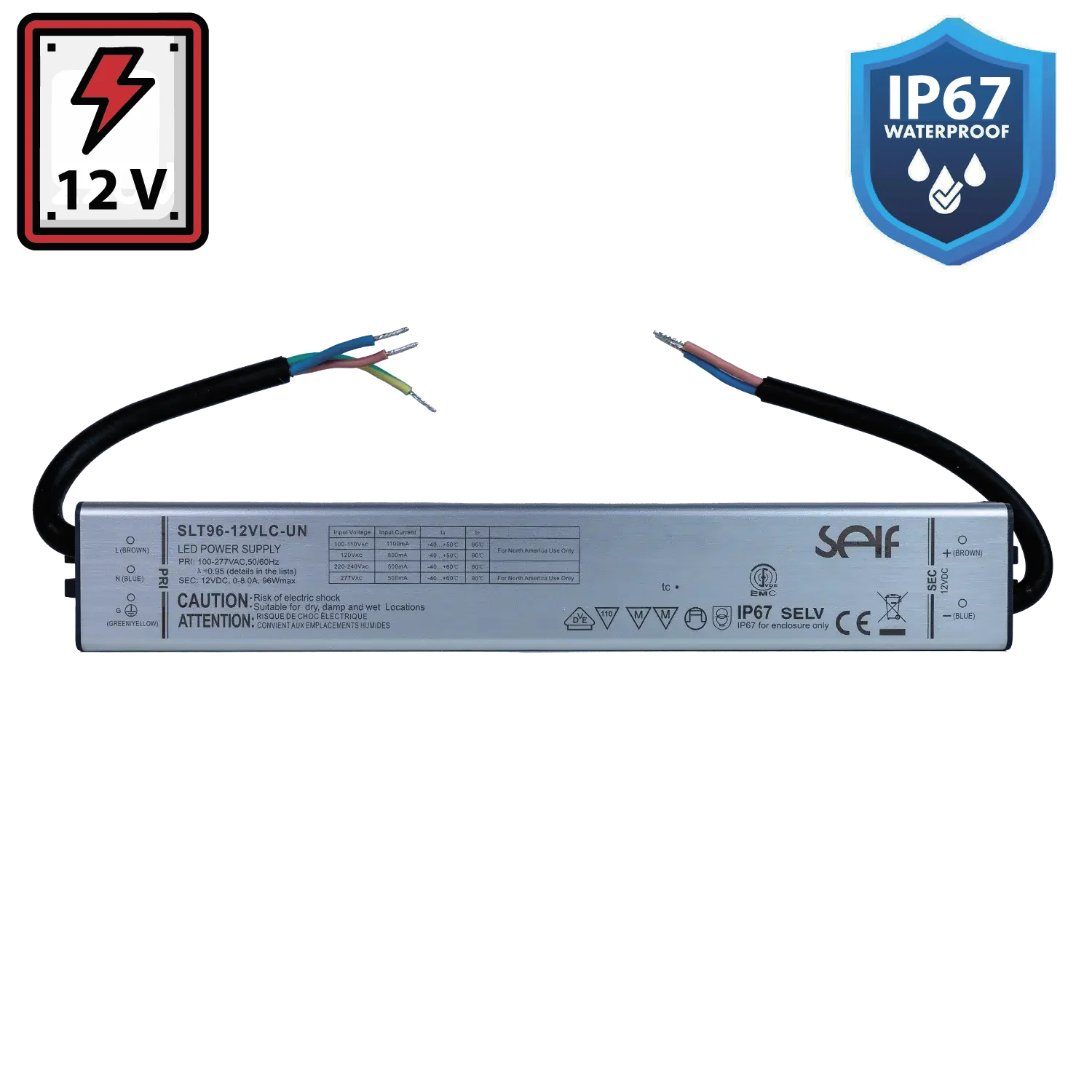 محول الطاقة الترالايت مقاوم للماء 12 فولت 96 واط IP67 (SLT96)