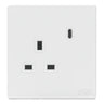 White electrical socket with USB port on a white background