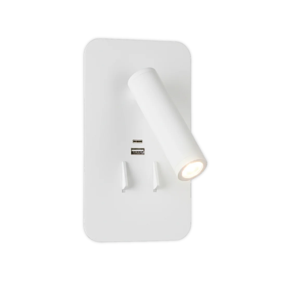 White wall-mounted light fixture on a white background