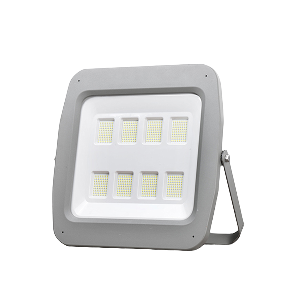 An ultralight outdoor LED floodlight with a modern design, featuring a grey housing and an array of LED lights on the front.