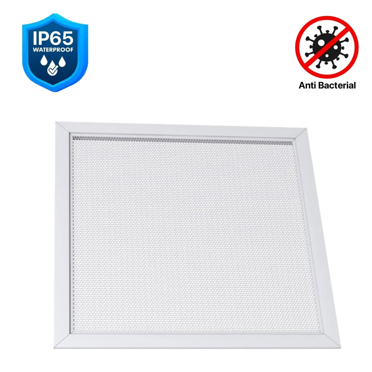 Air filter with IP65 waterproof and anti-bacterial symbols on a white background