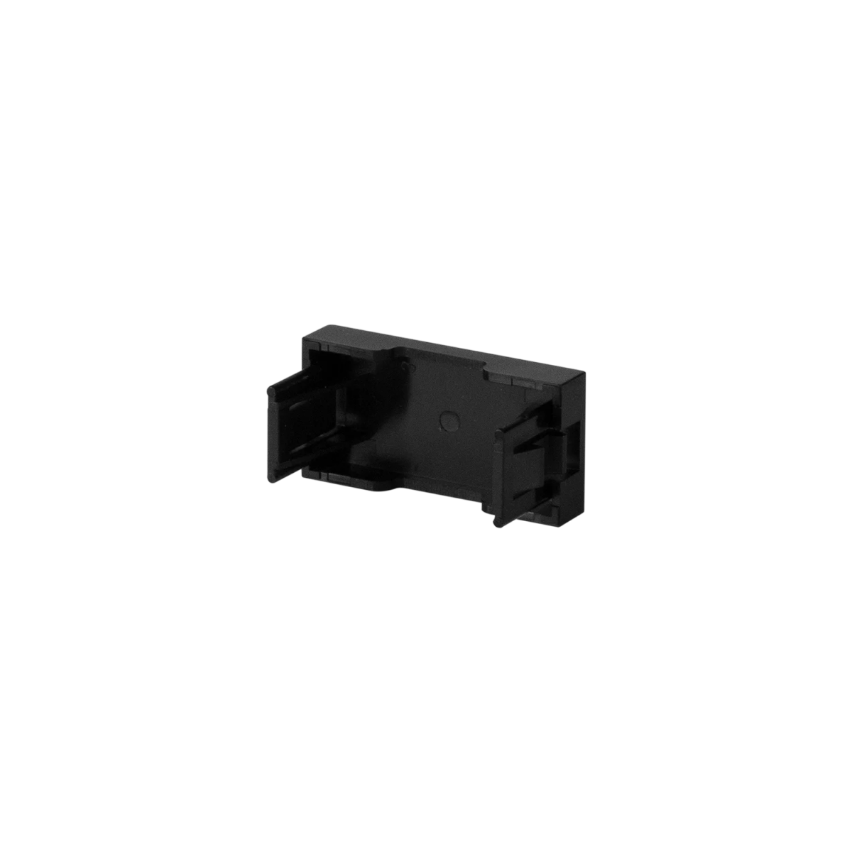 Black plastic component on a white background