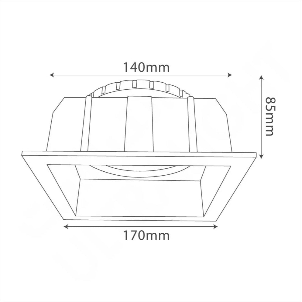 Line drawing of a product with dimensions labeled