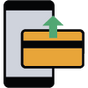 Icon of a smartphone with a card above it, indicating a payment or transaction.
