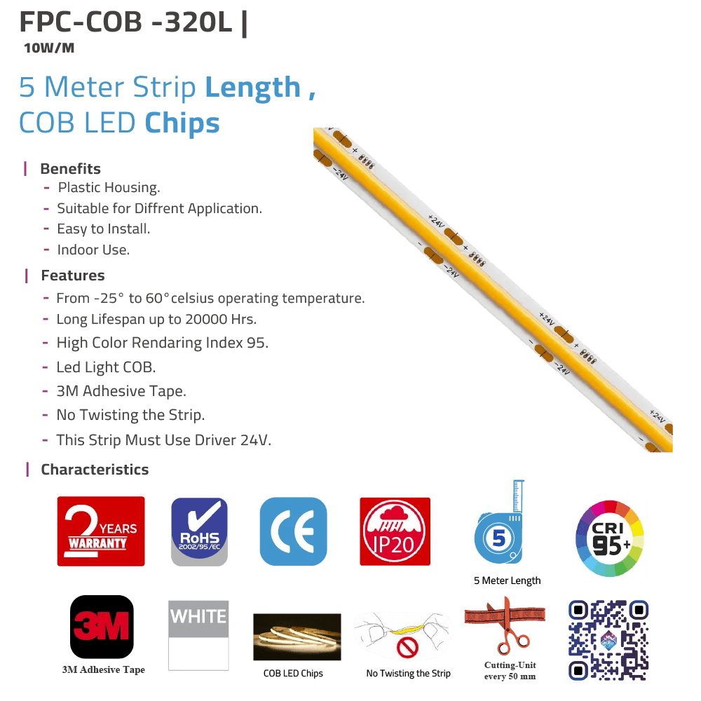 LED strip light with a roll on a white background, featuring CRI 95+ logo.