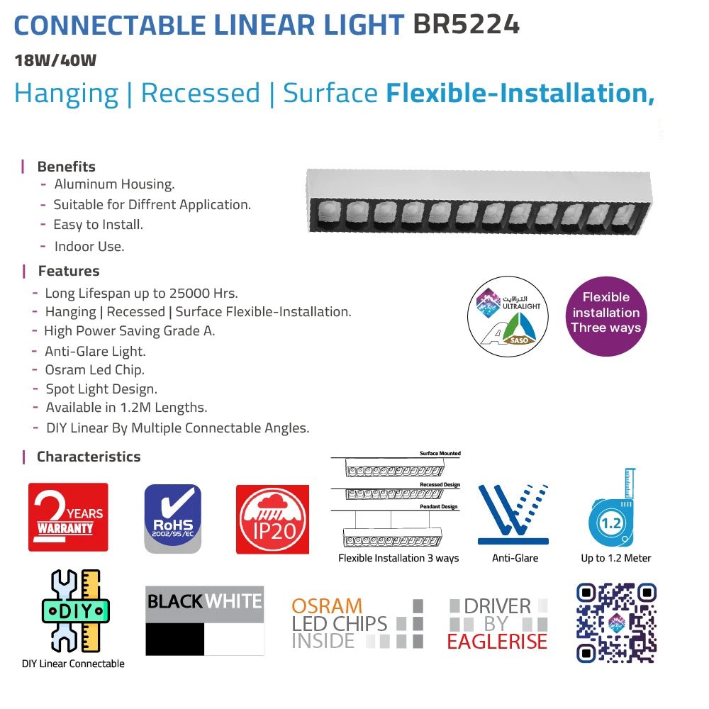 Connectable Linear LED Light with Anti-Glare (BR5224G)