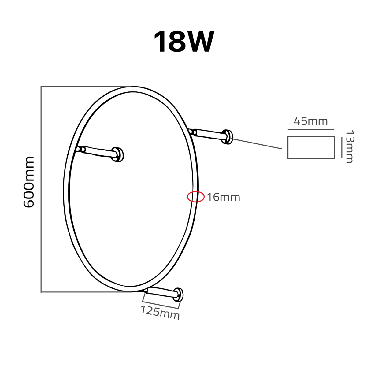 Technical drawing of a wheel with dimensions labeled