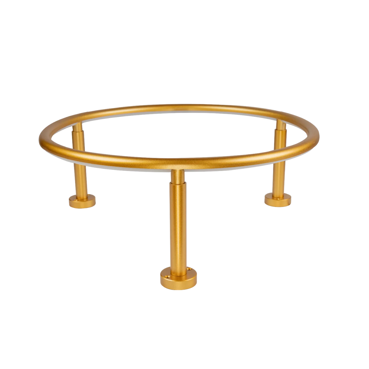 Gold circular table base on a white background