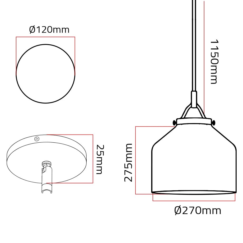 Decorative Smoke Metal Pendant Light 27 Cm (TY-9228-BK)