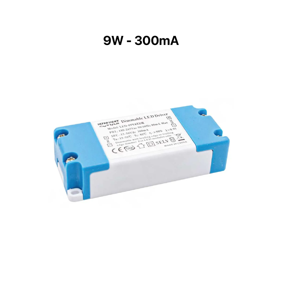 Rectangular electronic component with blue and white design on a white background