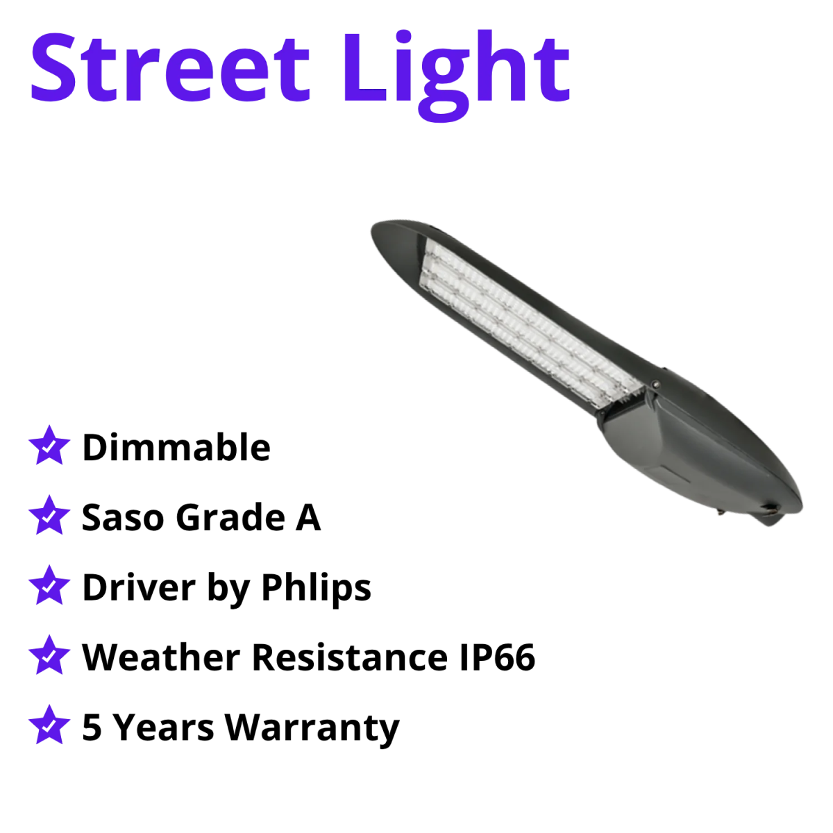 كشاف إنارة شارع ليد قابل للتخفيت 200W / 300W – شريحة Cree ودرايفر Philips مقاوم للماء IP66 (WL-ST201906)