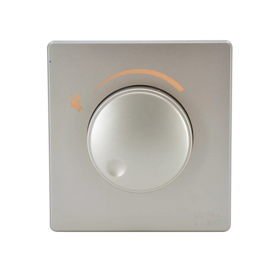 Metallic control knob on a white background