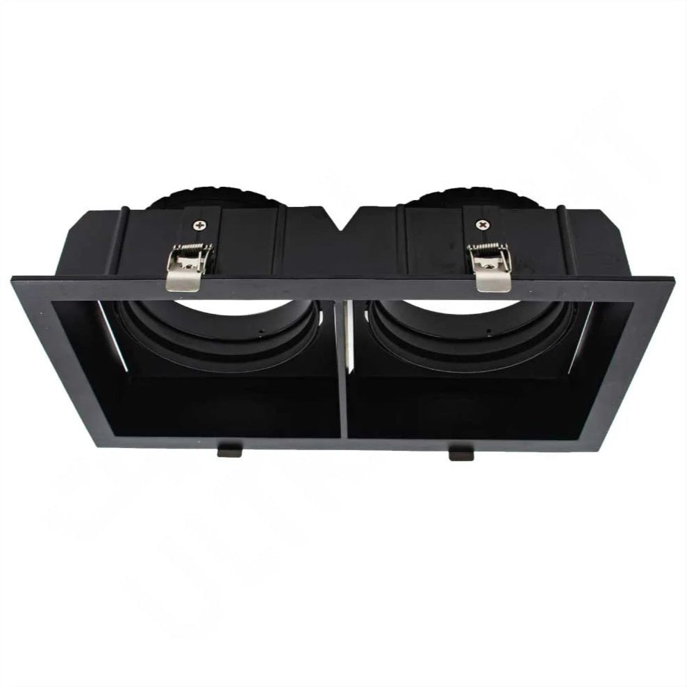 Black double-rail system on a white background