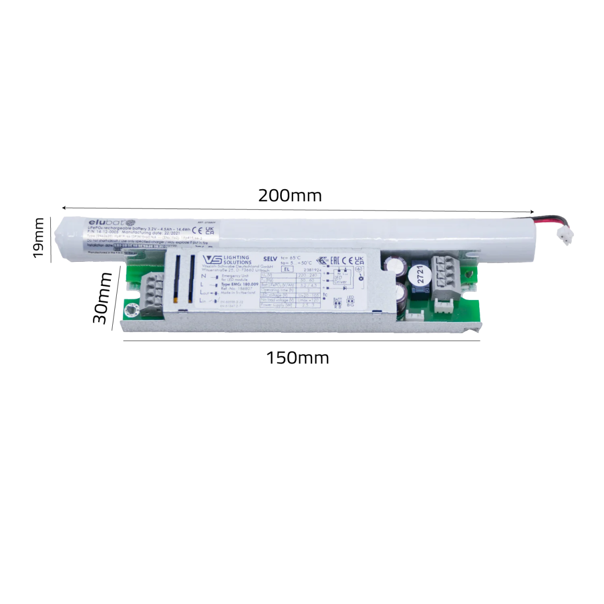 LED light bar with dimensions labeled on a white background