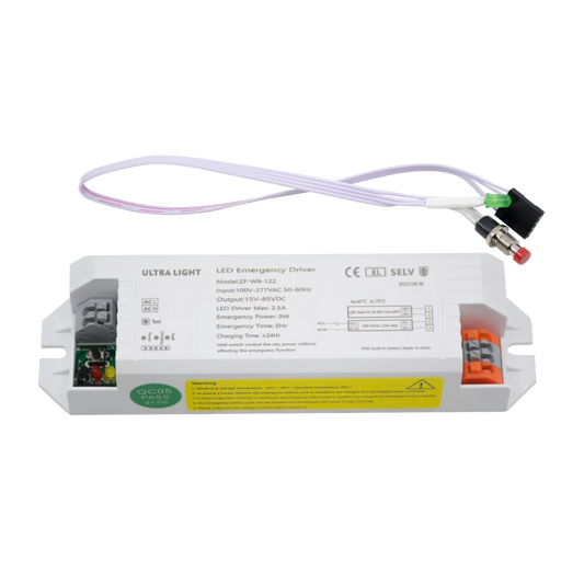 LED emergency driver with label on a white background