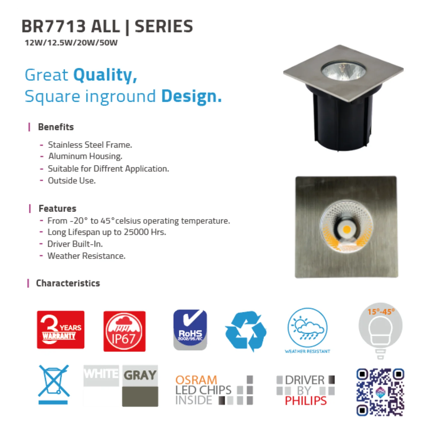 الترا لايت إنارة أرضية غاطسة مربعة (BR7713 SQ)