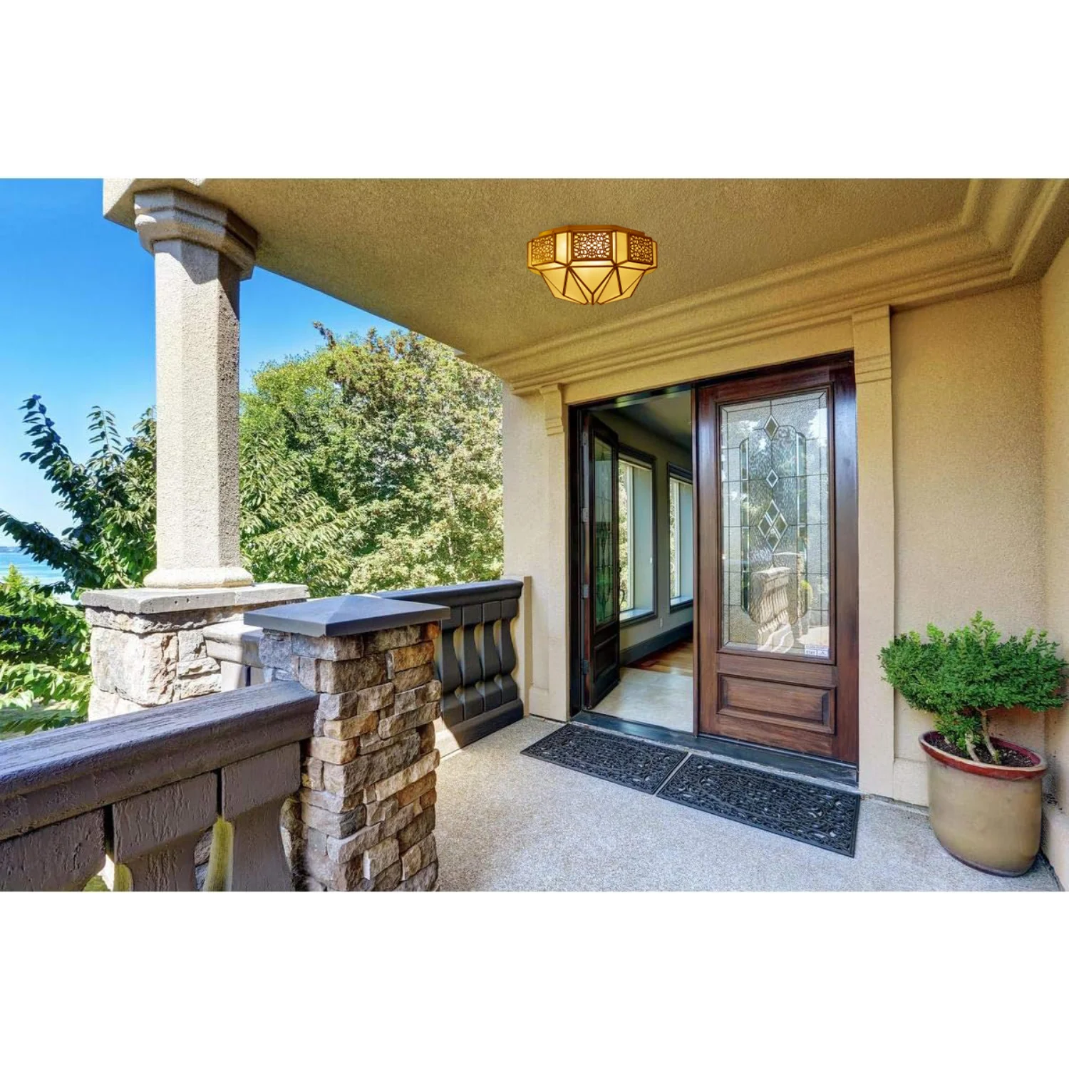 مصباح سقفي نحاسي فاخر من الترا لايت – تصميم عربي مميز للإضاءة الخارجية الفاخرة (X02)