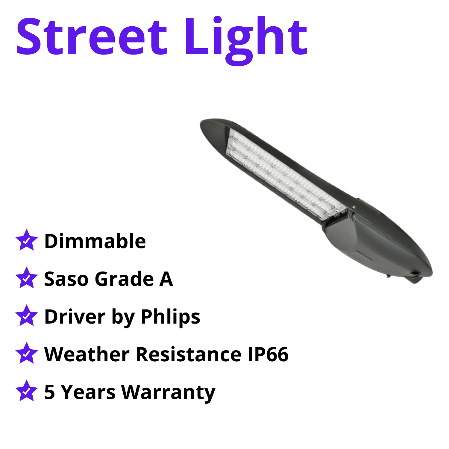 كشاف إنارة شارع ليد قابل للتخفيت 200W / 300W – شريحة Cree ودرايفر Philips مقاوم للماء IP66 (WL-ST201906)