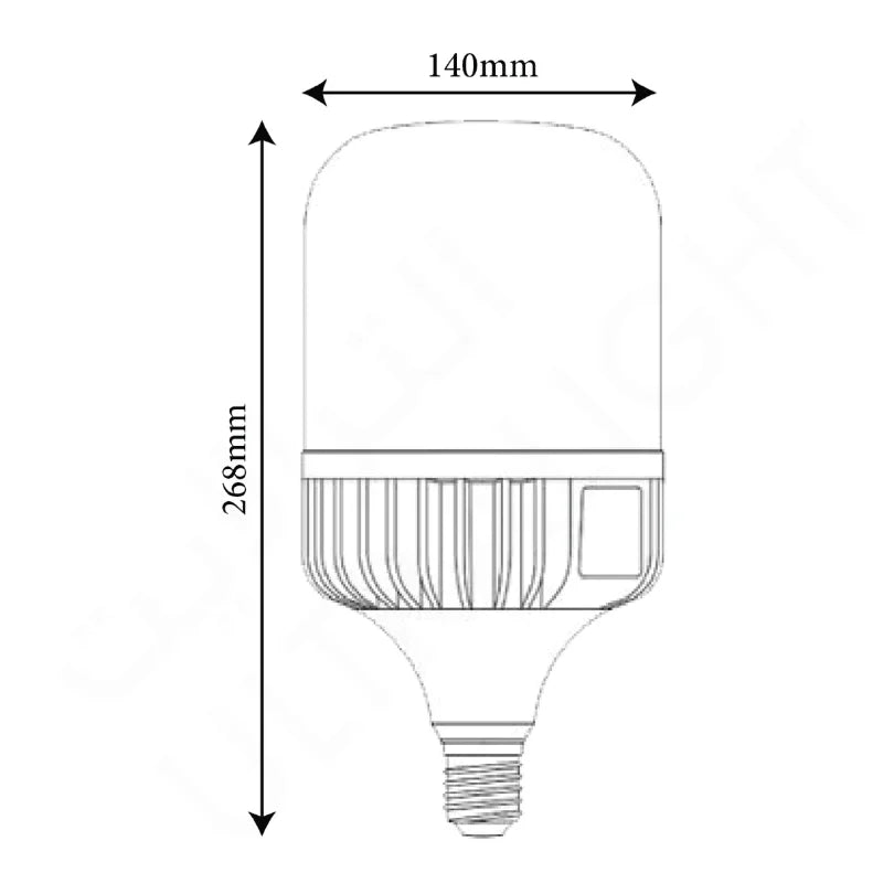 Measurement chart of an LED light bulb with dimensions labeled.