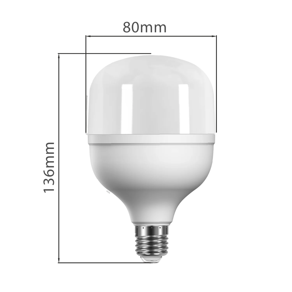 LED bulb with dimensions labeled on a white background