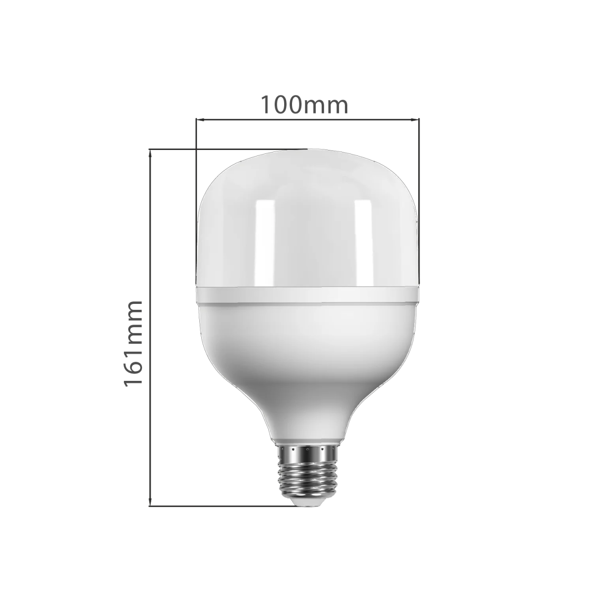 White light bulb with dimensions labeled on a white background
