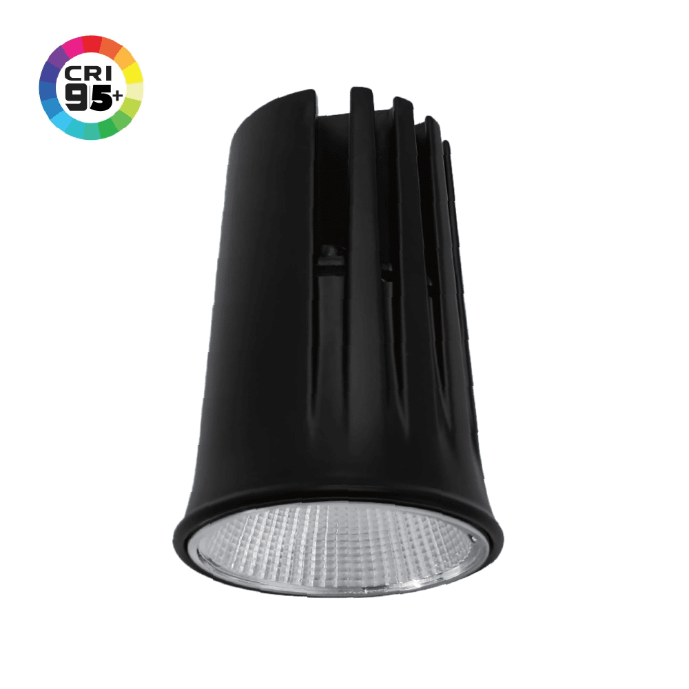 Black cylindrical light fixture on a white background