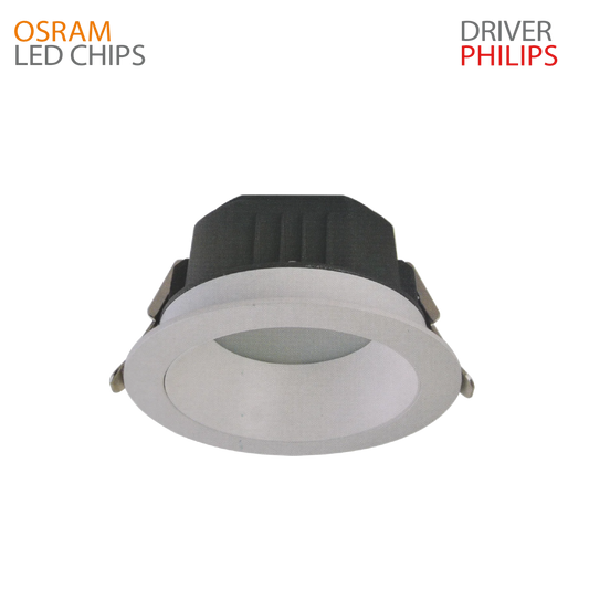 LED downlight with Osram and Philips branding on a white background
