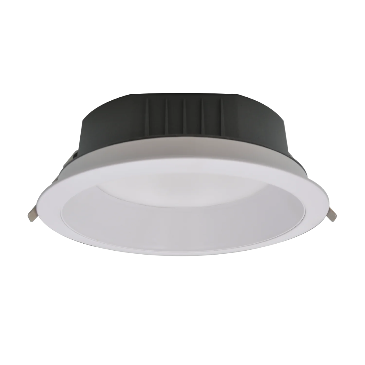 Ceiling light fixture with black rim on a white background