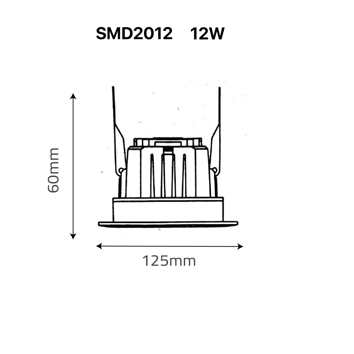 Technical drawing of a LED light component with dimensions labeled