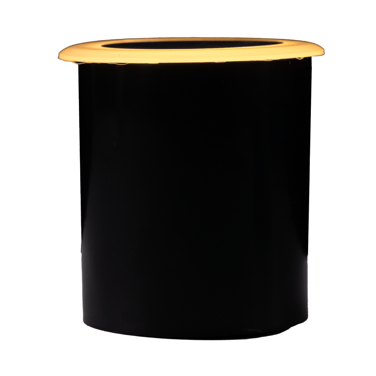 Black trash can with gold rim on a white background