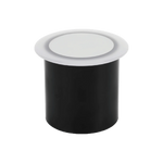Black cylindrical LED inground light with a frosted diffuser, suitable for outdoor spot lighting.