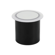 Black cylindrical LED inground light with a frosted diffuser, suitable for outdoor spot lighting.